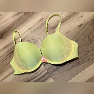 Women's Neon Yellow Green Pink Polka Dot Lace Trim T-Shirt Bra